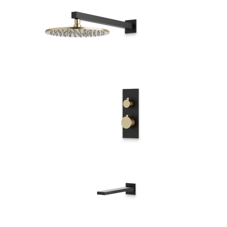 Artos Otella Thermostatic Shower Trim Kit with Tub Filler in Satin Brass/Matte Black – Wide Control Trim Style – PS145SBB