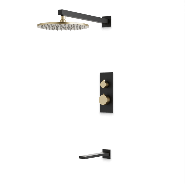 Artos Otella Thermostatic Shower Trim Kit with Tub Filler in Satin Brass/Matte Black – Wide Control Trim Style – PS145SBB