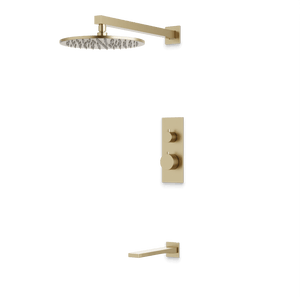 Artos Otella Thermostatic Shower Trim Kit with Tub Filler in Satin Brass – Wide Control Trim Style