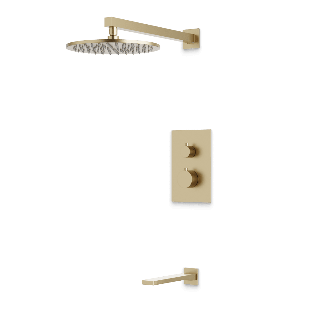 Artos Otella Thermostatic Shower Trim Kit with Tub Filler in Satin Brass – Wide Control Trim Style – PS145SB