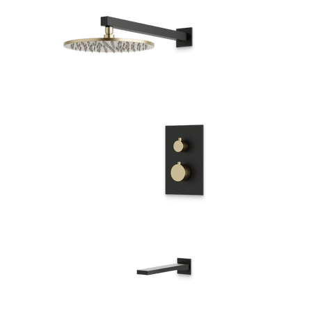 Artos Otella Thermostatic Shower Trim Kit with Tub Filler in Satin Brass/Matte Black – Wide Control Trim Style – PS145SBB