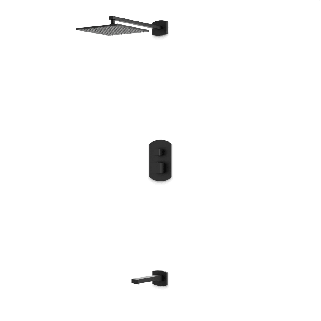 Artos Transitional Thermostatic Shower Trim Kit with Wall Mount Shower Head, Tub Filler in Matte Black – PS146BK