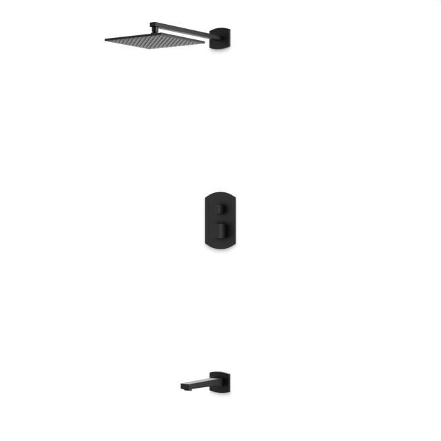 Artos Transitional Thermostatic Shower Trim Kit with Wall Mount Shower Head, Tub Filler in Matte Black – PS146BK
