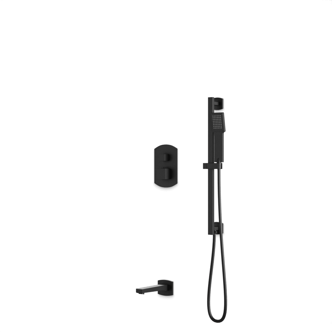 Artos Transitional Thermostatic Shower Trim Kit with Hand Shower on Slide Bar, Tub Filler in Matte Black – PS150BK