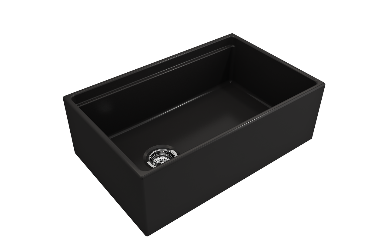 BOCCHI 1344-004-0120 Contempo Step-Rim Apron Front Fireclay 30 in. Single Bowl Kitchen Sink with Integrated Work Station & Accessories in Matte Black