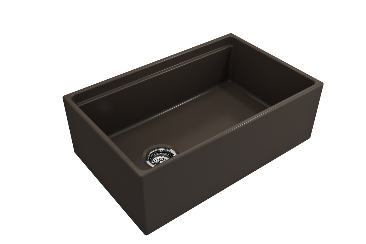 BOCCHI 1344-025-0120 Contempo Step-Rim Apron Front Fireclay 30 in. Single Bowl Kitchen Sink with Integrated Work Station & Accessories in Matte Brown