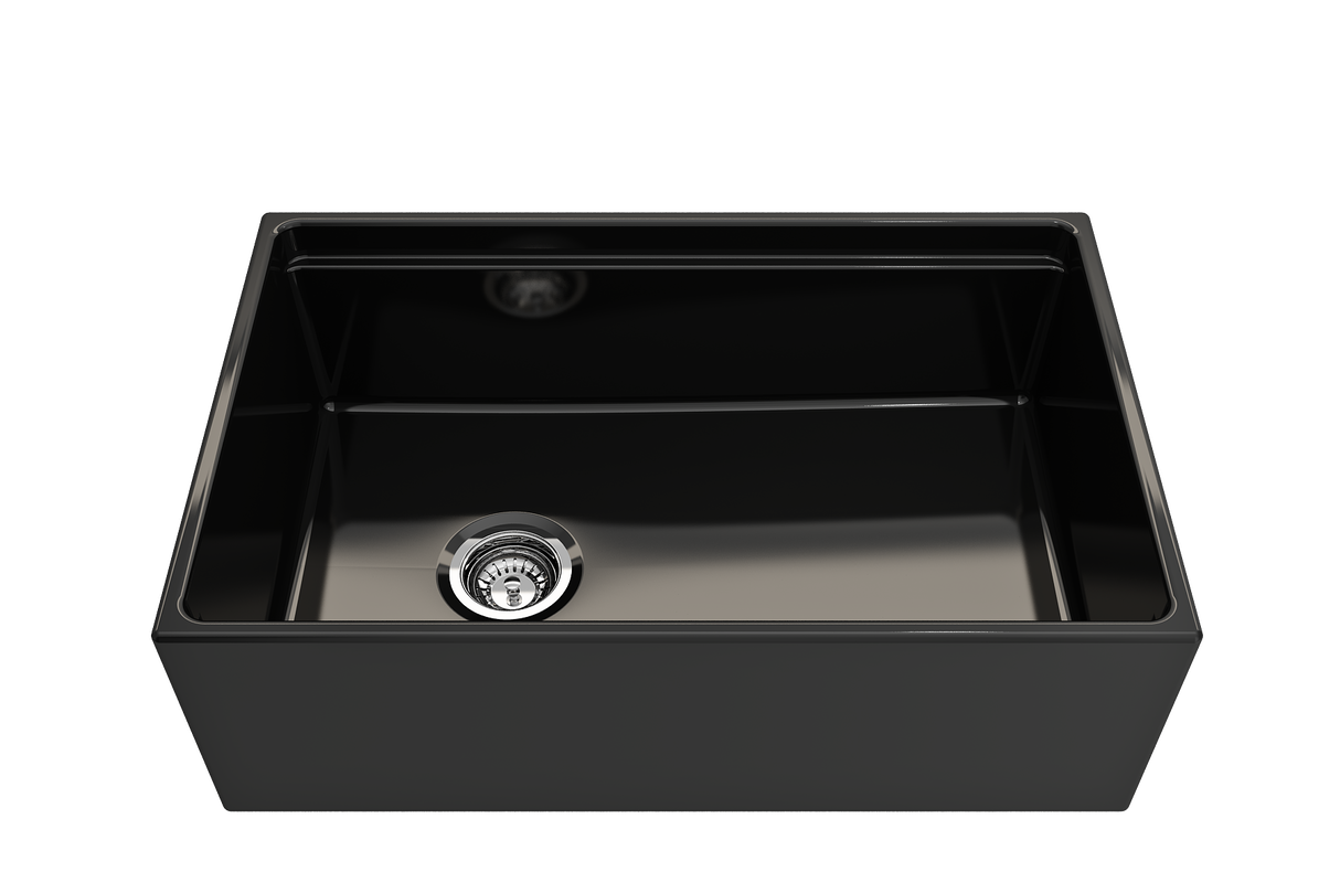 BOCCHI 1344-005-0120 Contempo Step-Rim Apron Front Fireclay 30 in. Single Bowl Kitchen Sink with Integrated Work Station & Accessories in Black