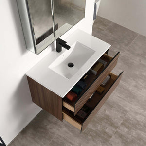 Blossom Annecy 36″ Wall-Hung Vanity - Modern Minimalist Design with Soft-Closing Drawers in Dark Walnut and Maple