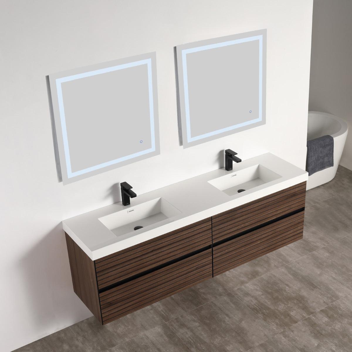 Blossom Annecy 72" Double Sink Vanity – Modern Minimalist Wall-Hung Design in Dark Walnut and Maple