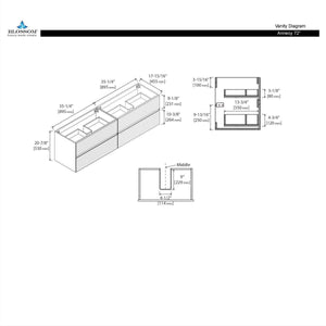 Blossom Annecy 72" Double Sink Vanity – Modern Minimalist Wall-Hung Design in Dark Walnut and Maple