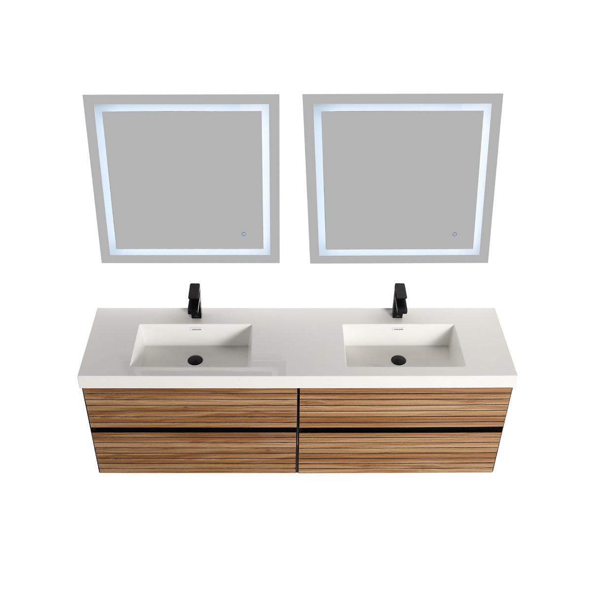 Blossom Annecy 72" Double Sink Vanity – Modern Minimalist Wall-Hung Design in Dark Walnut and Maple