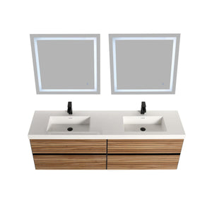 Blossom Annecy 72" Double Sink Vanity – Modern Minimalist Wall-Hung Design in Dark Walnut and Maple