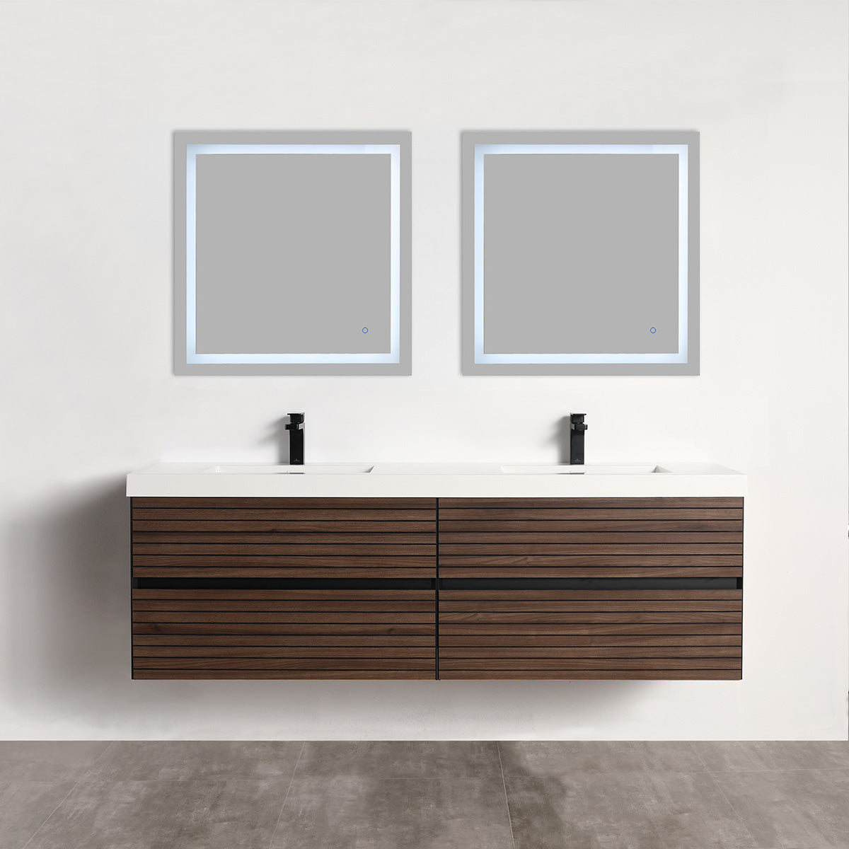 Blossom Annecy 72" Double Sink Vanity – Modern Minimalist Wall-Hung Design in Dark Walnut 