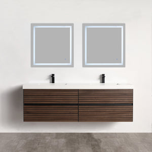 Blossom Annecy 72" Double Sink Vanity – Modern Minimalist Wall-Hung Design in Dark Walnut 