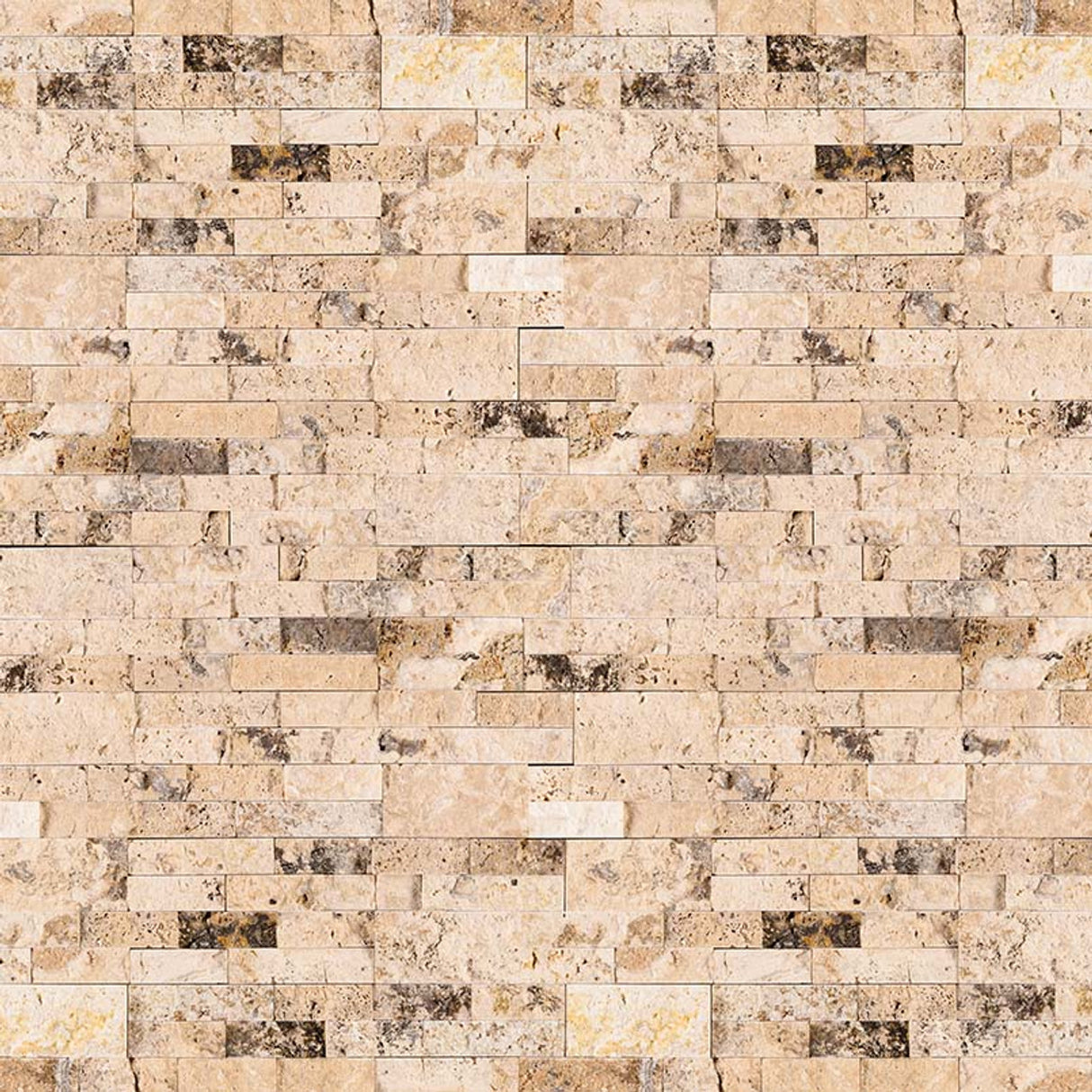 Philadelphia splitface ledger panel 6X24 natural travertine wall tile LPNLTPHI624 product shot multiple tiles angle view