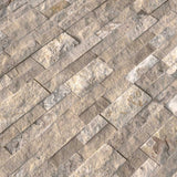 Philadelphia splitface ledger panel 6X24 natural travertine wall tile LPNLTPHI624 product shot multiple tiles angle view