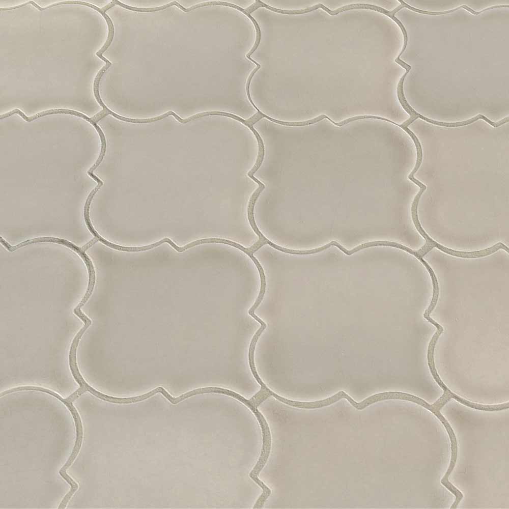 Portico pearl arabesque 10.83X15.5 glossy ceramic mesh mounted mosaic tile SMOT PT PORPEA ARABESQ product shot multiple tiles angle view