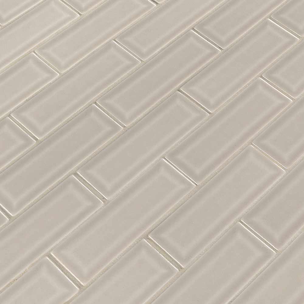 Portico pearl beveled 12X12 glossy ceramic mesh mounted mosaic tile SMOT-PT-PORPEA-2X6B product shot multiple tiles angle view