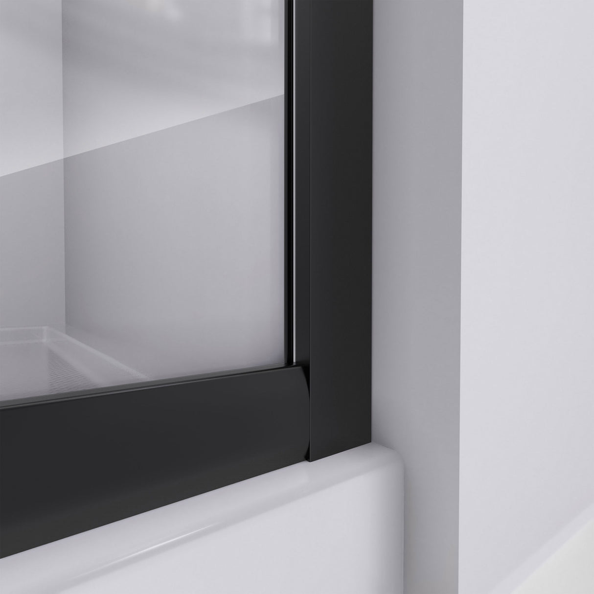 DreamLine Prime 33 in. x 76 3/4 in. Semi-Frameless Frosted Glass Sliding Shower Enclosure in Satin Black with Base and Wall Kit