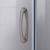 DreamLine Prime 33 in. x 74 3/4 in. Semi-Frameless Clear Glass Sliding Shower Enclosure in Brushed Nickel with Biscuit Base Kit