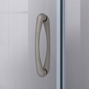 DreamLine Prime 36 in. x 74 3/4 in. Semi-Frameless Clear Glass Sliding Shower Enclosure in Brushed Nickel with Biscuit Base Kit