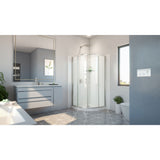DreamLine Prime 33 in. x 33 in. x 78 3/4 in. H Shower Enclosure, Base, and White Wall Kit in Brushed Nickel and Clear Glass