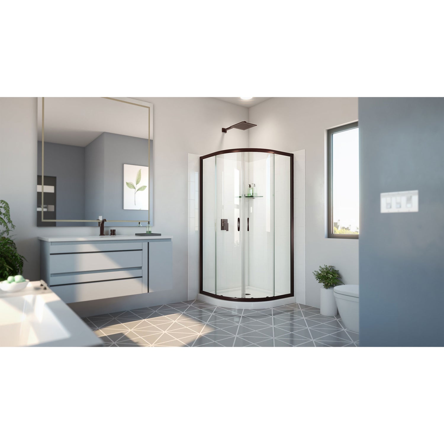 DreamLine Prime 36 in. x 36 in. x 78 3/4 in. H Shower Enclosure, Base, and White Wall Kit in Oil Rubbed Bronze and Clear Glass