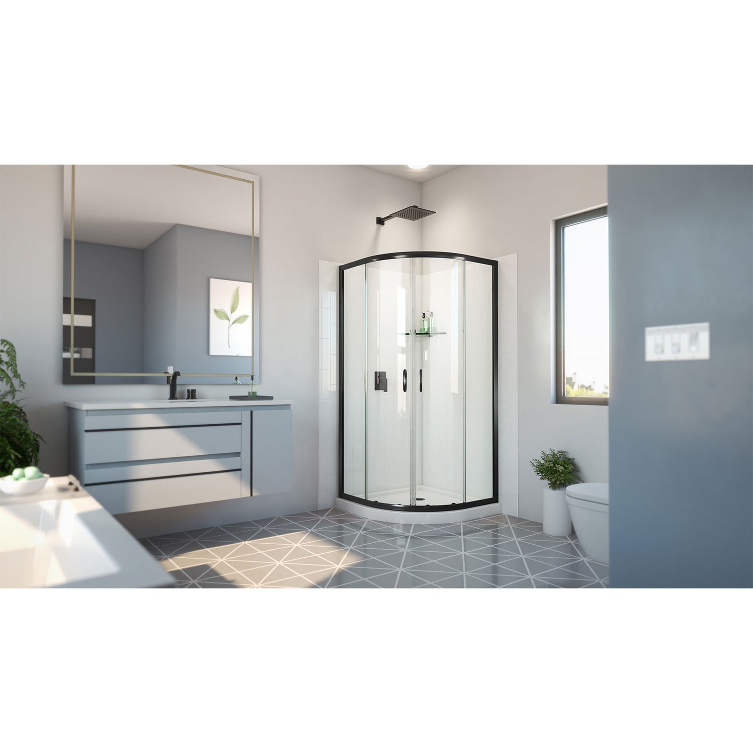DreamLine Prime 38 in. x 38 in. x 78 3/4 in. H Shower Enclosure, Base, and White Wall Kit in Satin Black and Clear Glass