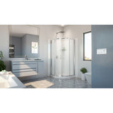 DreamLine Prime 38 in. x 38 in. x 78 3/4 in. H Shower Enclosure, Base, and White Wall Kit in Chrome and Frosted Glass
