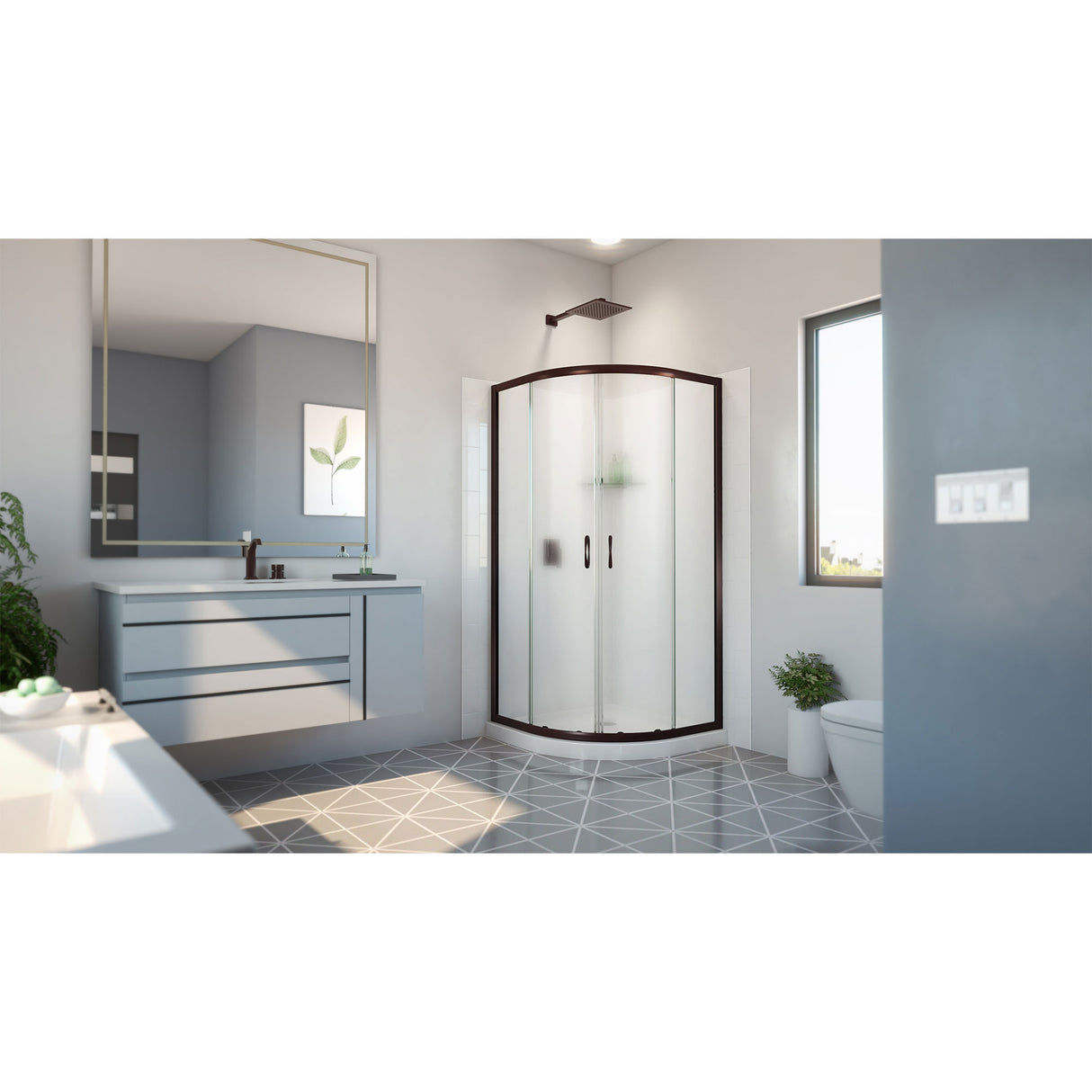 DreamLine Prime 36 in. x 36 in. x 78 3/4 in. H Shower Enclosure, Base, and White Wall Kit in Oil Rubbed Bronze and Frosted Glass