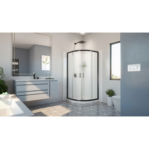 DreamLine Prime 33 in. x 33 in. x 78 3/4 in. H Shower Enclosure, Base, and White Wall Kit in Satin Black and Frosted Glass