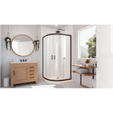 DreamLine Prime 33 in. x 74 3/4 in. Semi-Frameless Clear Glass Sliding Shower Enclosure in Oil Rubbed Bronze with Biscuit Base Kit