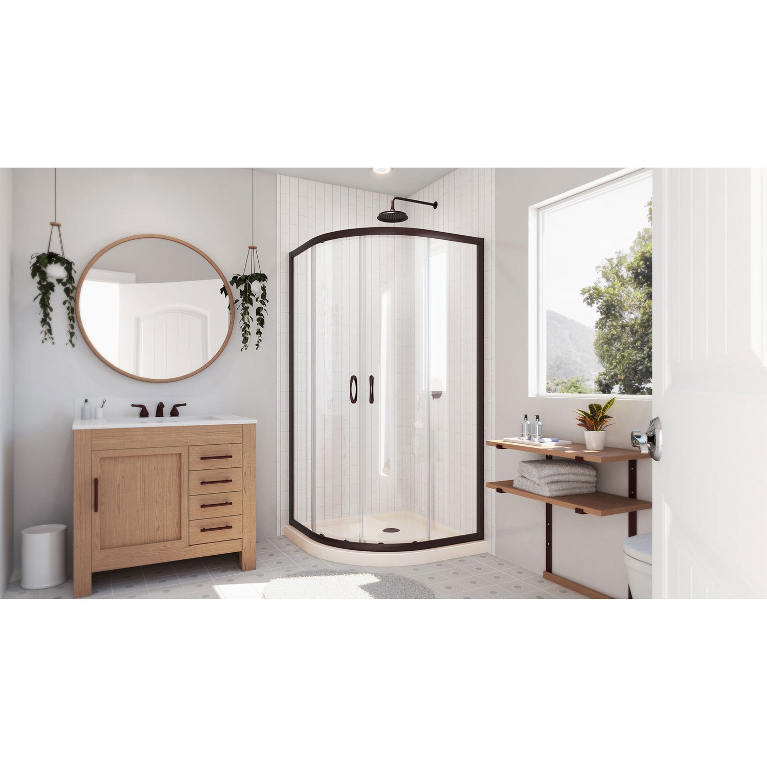 DreamLine Prime 38 in. x 74 3/4 in. Semi-Frameless Clear Glass Sliding Shower Enclosure in Oil Rubbed Bronze with Biscuit Base Kit