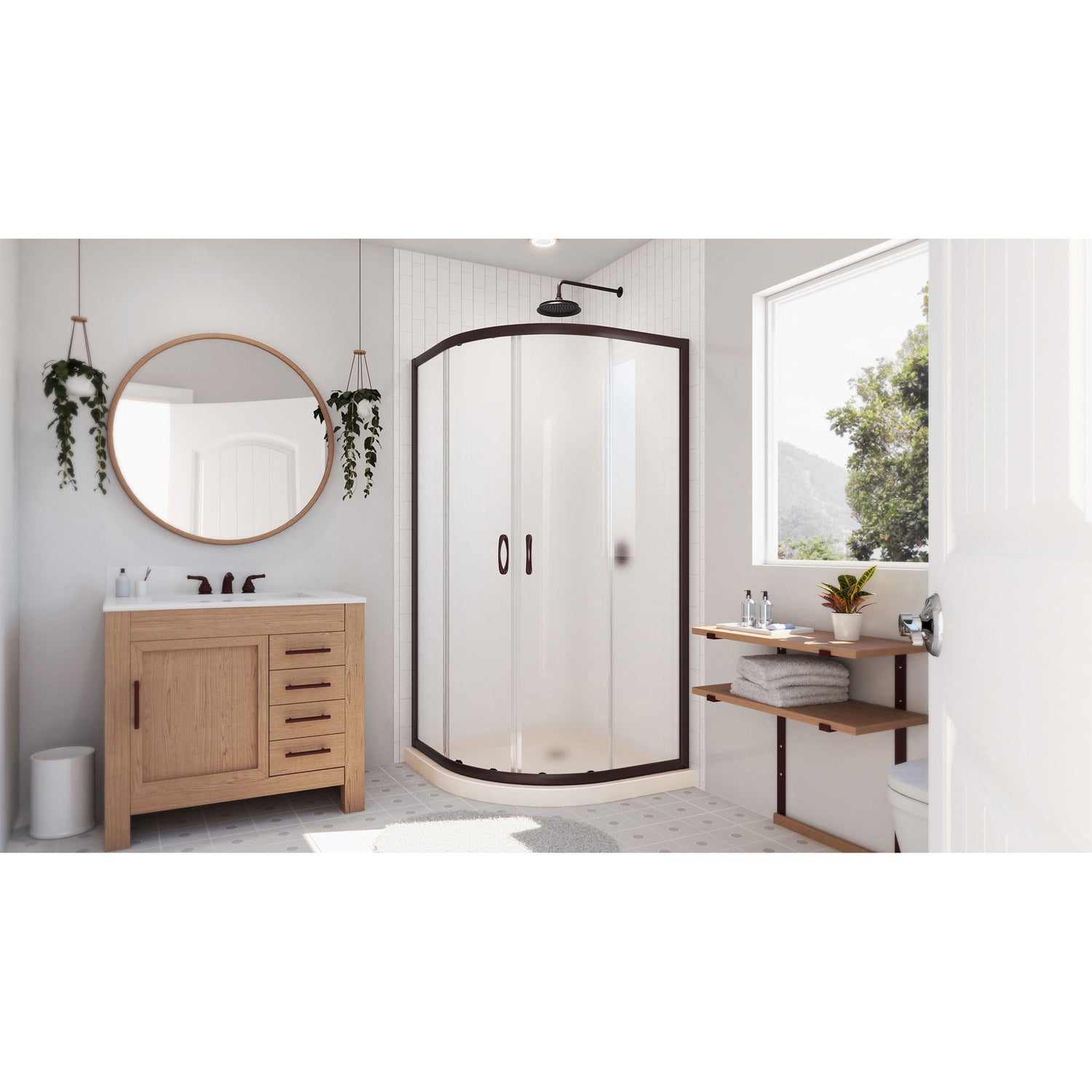 DreamLine Prime 38 in. x 74 3/4 in. Semi-Frameless Frosted Glass Sliding Shower Enclosure in Oil Rubbed Bronze, Biscuit Base Kit