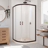 DreamLine Prime 36 in. x 74 3/4 in. Semi-Frameless Frosted Glass Sliding Shower Enclosure in Oil Rubbed Bronze, Biscuit Base Kit