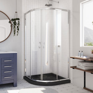 DreamLine Prime 33 in. x 74 3/4 in. Semi-Frameless Clear Glass Sliding Shower Enclosure in Chrome with Black Base Kit