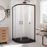 DreamLine Prime 33 in. x 74 3/4 in. Semi-Frameless Frosted Glass Sliding Shower Enclosure in Oil Rubbed Bronze with Black Base Kit