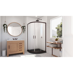 DreamLine Prime 36 in. x 74 3/4 in. Semi-Frameless Frosted Glass Sliding Shower Enclosure in Oil Rubbed Bronze with Black Base Kit