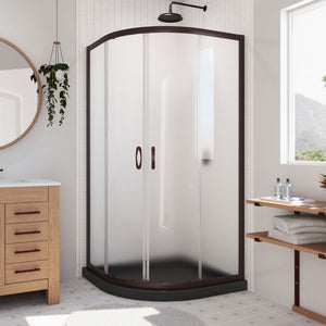 DreamLine Prime 38 in. x 74 3/4 in. Semi-Frameless Frosted Glass Sliding Shower Enclosure in Oil Rubbed Bronze with Black Base Kit