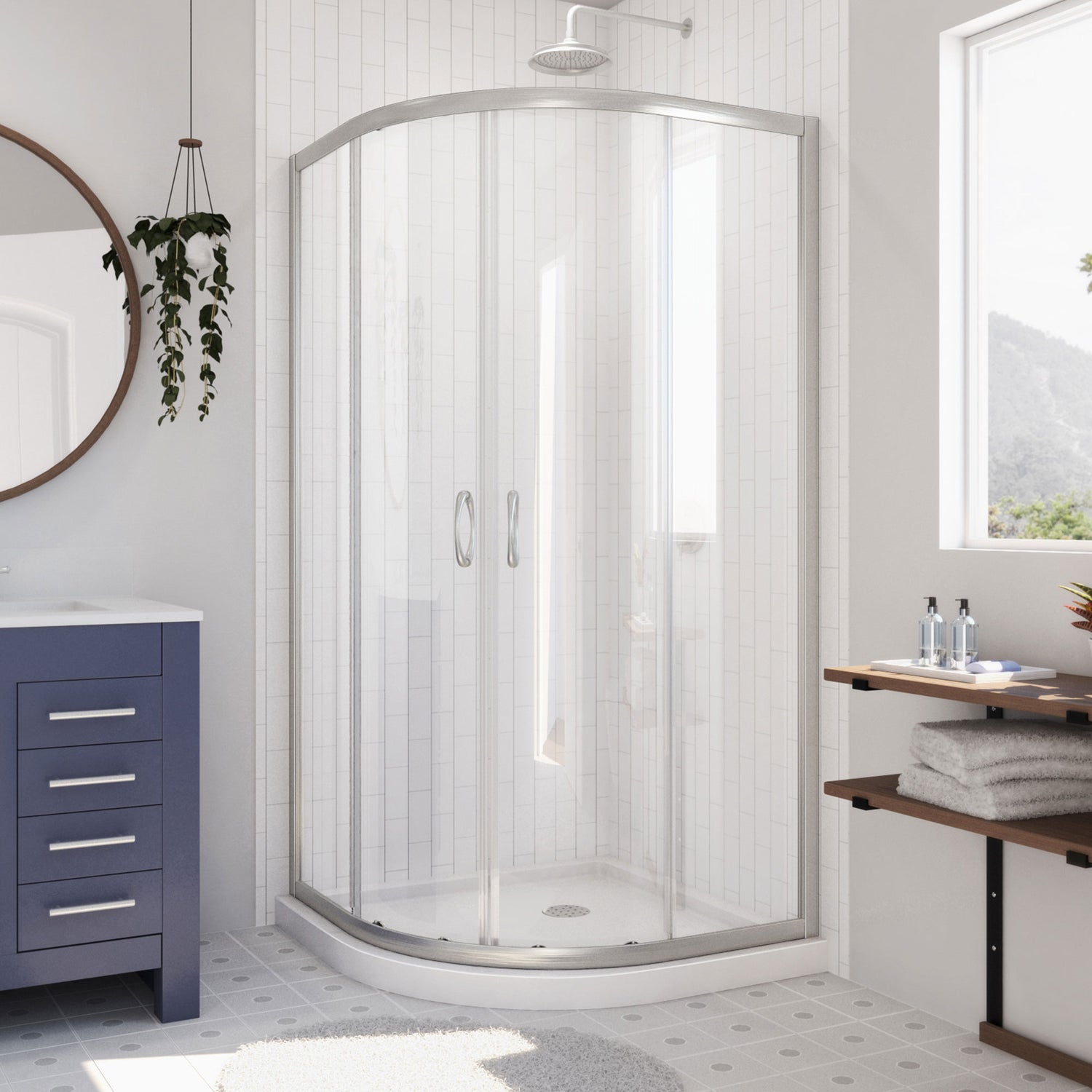DreamLine Prime 36 in. x 74 3/4 in. Semi-Frameless Clear Glass Sliding Shower Enclosure in Brushed Nickel with White Base Kit