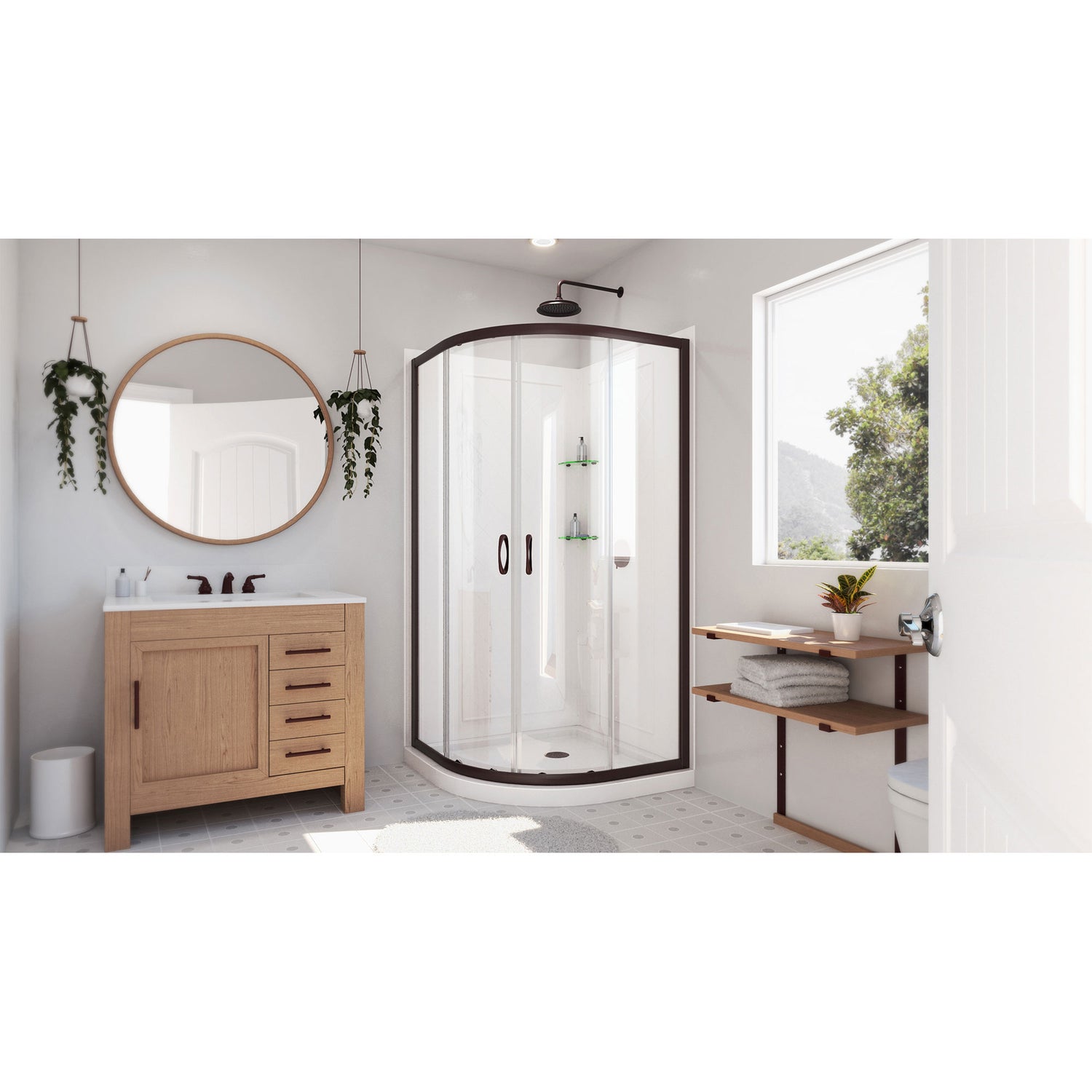 DreamLine Prime 36 in. x 76 3/4 in. Semi-Frameless Clear Glass Sliding Shower Enclosure in Oil Rubbed Bronze, Base and Wall Kit