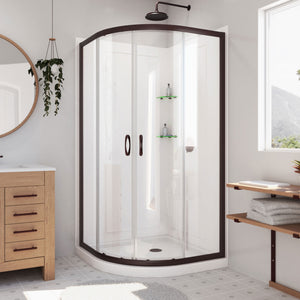 DreamLine Prime 36 in. x 76 3/4 in. Semi-Frameless Clear Glass Sliding Shower Enclosure in Oil Rubbed Bronze, Base and Wall Kit