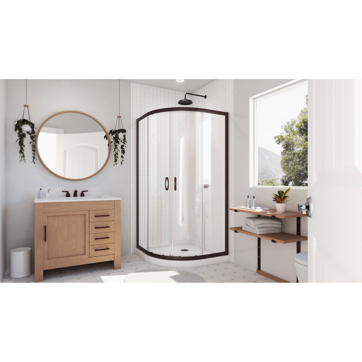 DreamLine Prime 36 in. x 74 3/4 in. Semi-Frameless Clear Glass Sliding Shower Enclosure in Oil Rubbed Bronze with White Base Kit