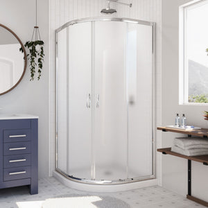 DreamLine Prime 33 in. x 74 3/4 in. Semi-Frameless Frosted Glass Sliding Shower Enclosure in Chrome with White Base Kit