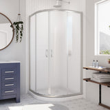 DreamLine Prime 33 in. x 74 3/4 in. Semi-Frameless Frosted Glass Sliding Shower Enclosure in Brushed Nickel with White Base Kit