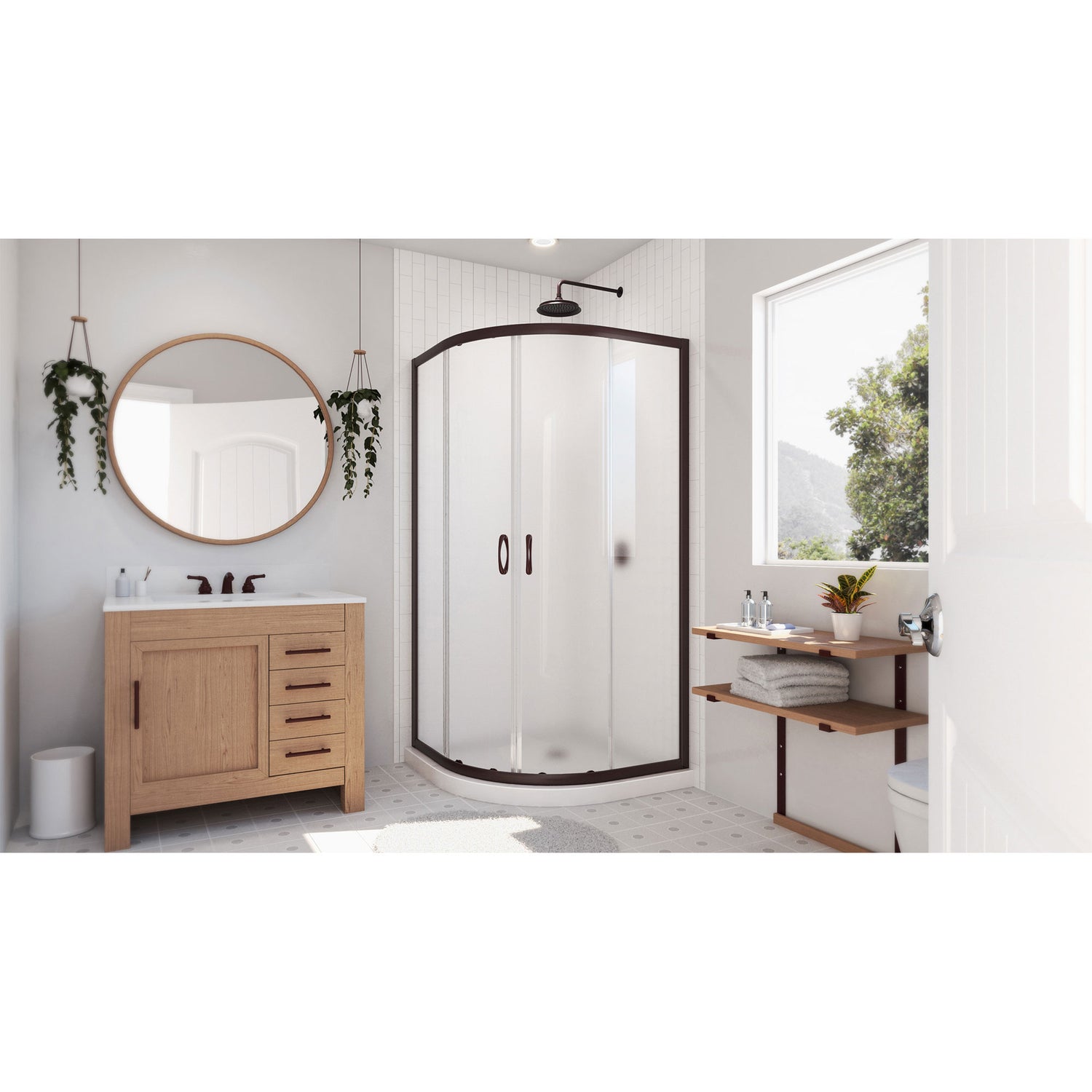 DreamLine Prime 38 in. x 74 3/4 in. Semi-Frameless Frosted Glass Sliding Shower Enclosure in Oil Rubbed Bronze with White Base Kit