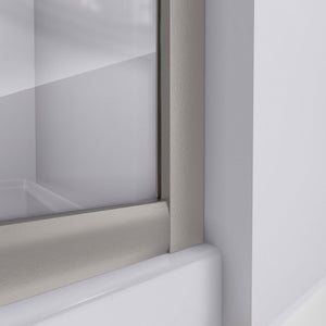DreamLine Prime 36 in. x 74 3/4 in. Semi-Frameless Frosted Glass Sliding Shower Enclosure in Brushed Nickel with Biscuit Base Kit