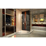 DreamLine Prism Lux 42 in. x 74 3/4 in. Fully Frameless Neo-Angle Shower Enclosure in Chrome with Biscuit Base