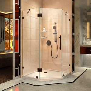DreamLine Prism Lux 38 in. x 74 3/4 in. Fully Frameless Neo-Angle Shower Enclosure in Oil Rubbed Bronze with Biscuit Base