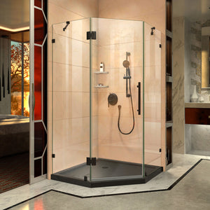 DreamLine Prism Lux 38 in. x 74 3/4 in. Fully Frameless Neo-Angle Shower Enclosure in Satin Black with Black Base